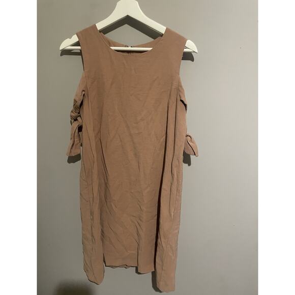 J.O.A Side Tie Shift Mini Short Sleeve Casual Summer Dress Neutral Size Medium - Picture 3 of 8
